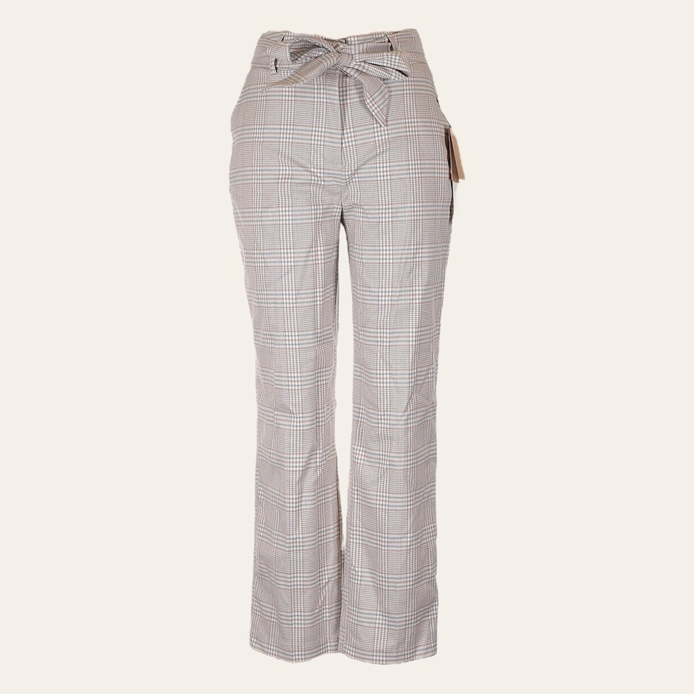 NWT Joie Plaid Tie Waist High Rise Trouser Pants Women’s 6 Taupe Ivory Ankle